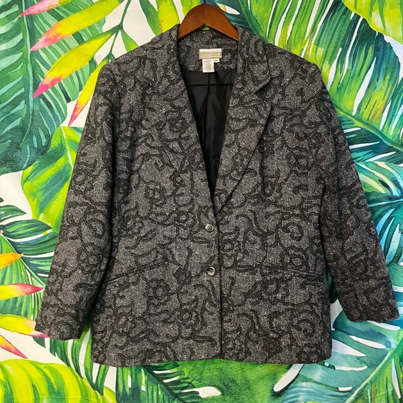 Coldwater Creek Jackets & Blazers - Coldwater Creek LP Wool Blend Two Button Grey Black Floral Pattern Office Blazer